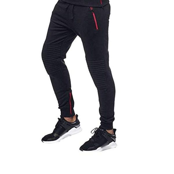 

winter new men's fleece stitching sports casual color matching trousers men, Black