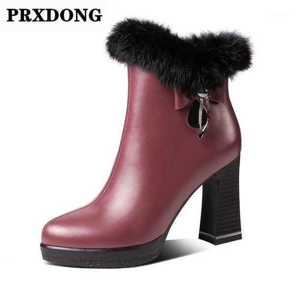 

new brand genuine leather women ankle boots high heels platform real fur black shoes woman zipper dress party shoes size 34-401