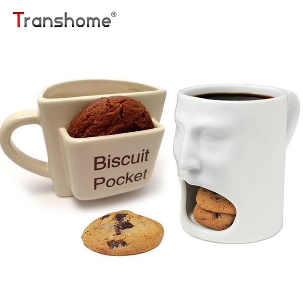 Transhome Tazza da caffè creativa con biscotto Biscotto Tasca da dessert Tazza divertente Tazze in ceramica per caffè Tazza da tè Tazza da caffè da viaggio Y200106