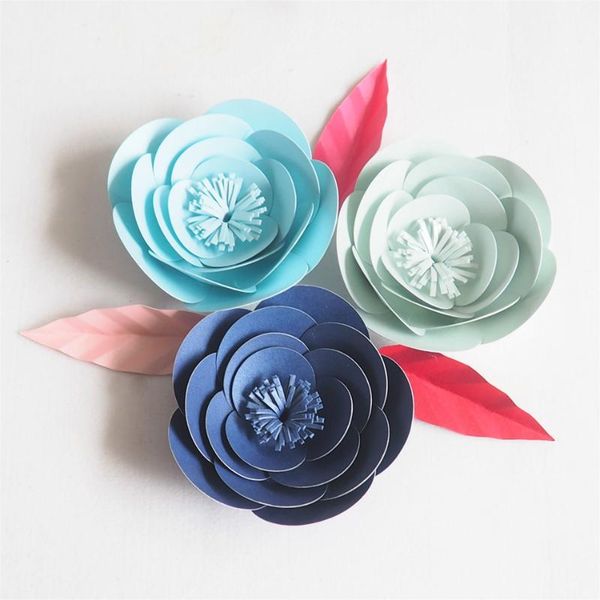 

decorative flowers & wreaths diy mini paper artificial wedding fleurs artificielles backdrop rose 3pcs+3 leave party decor nursery blue