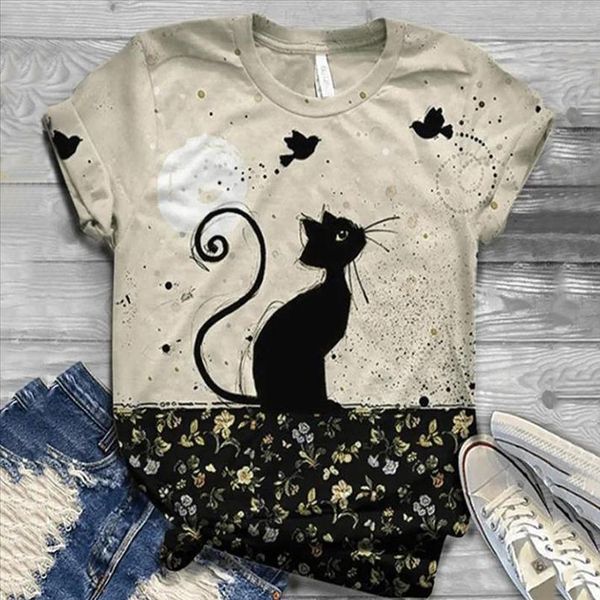 

2020 tshirt women plus size short sleeve 3d animal printed o neck t shirt poleras camiseta ropa mujer women harajuku t, White