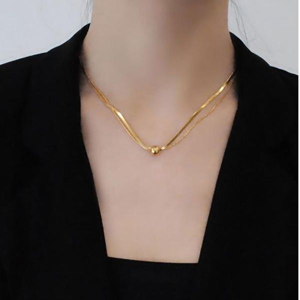 

chokers multi layered flat blade ball snake chain choker necklace women vintage jewelry metal simple gold color collar e-girl, Golden;silver