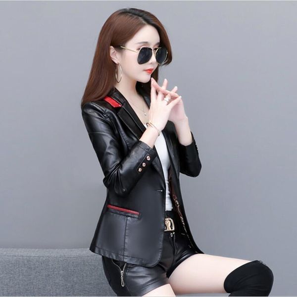 

4xl leather female women's plus 2020 fashion women size spring motorcycle coat jacket slim new 3xl ddtui, Black