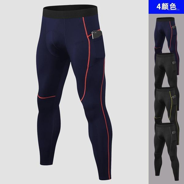 

running pants 6 colors size s to xxl compression for men fitness jogging tight leggings with pocket high elastic sport wear push up1, Black;blue