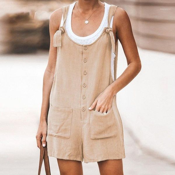 

sale women rompers summer casual solid jumpsuit button suspenders bib short pants loose sleeveless wide leg playsuit overall d301, Black;white