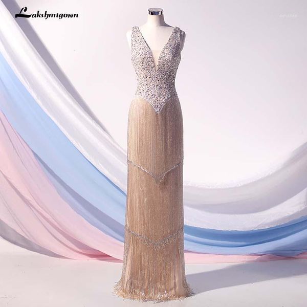 

lakshmigown luxury evening dress pageant dresses v-neck beading tassel fashion evening gown competition gown backless 20201, White;black