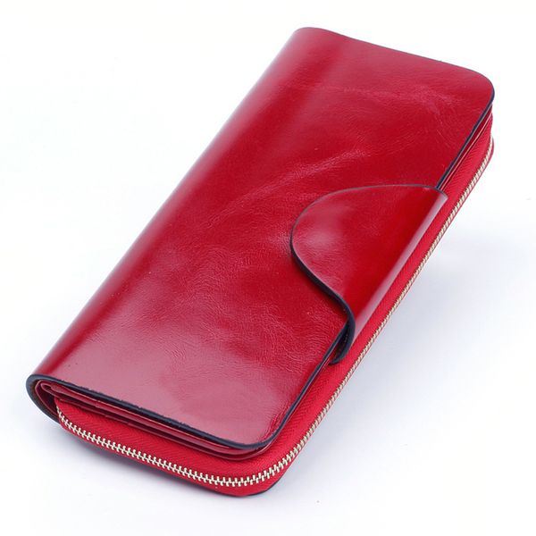 

women leather wallets female wallet zipper genuine oil wax leather long design lover women coin purse card wallets c1115, Red;black