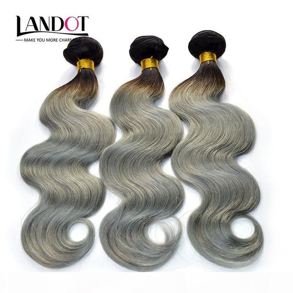 

ombre silver grey human hair extensions two tone 1b grey brazilian peruvian malaysian indian cambodian body wave virgin hair weave bundles, Black