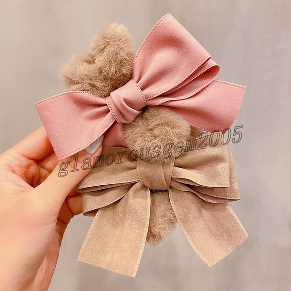 

fashion bow plush hair claw barrettes hairpins for woman trendy hairclips shower crabs girl hair ornament headwear korean hair accessories, Golden;silver