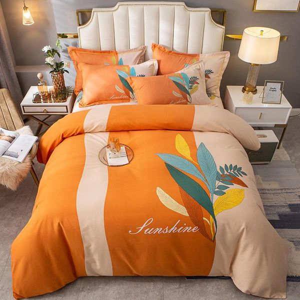 

bedding sets orange set cotton bed linen sanding eclosion leaves duvet cover/sheet/pillowcases /king size four seasons