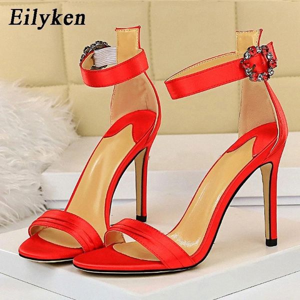 

eilyken fashion crystal rhinestone ankle buckle strap sandels for women open toe stiletto heels ladies wedding shoes pumps #c44a, Black