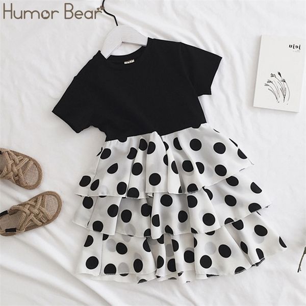 

humor bear summer girl clothes short sleeve princess dress cure kids clothes dots cake dress children baby toddler girl dress lj200923, Red;yellow