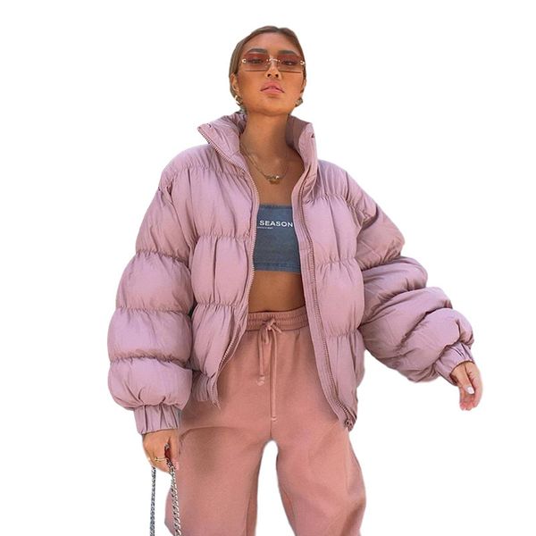 

autumn winter european american style women's long-sleeved stand-up collar fashion thickened warmth and slim down jacket, Black