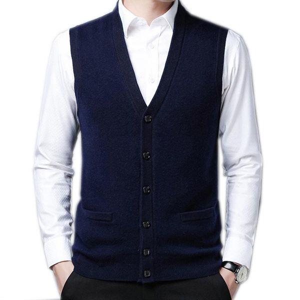 

men's vests 100% cotton men brand knit vest v neck sweater caridgan sleeveless buttons down warm thick for autumn winter casual 2251012, Black;white