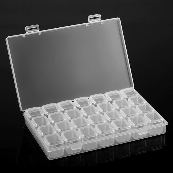 

28 slots adjustable plastic storage box nail art bead rings jewelry organizer gems earrings container transparent