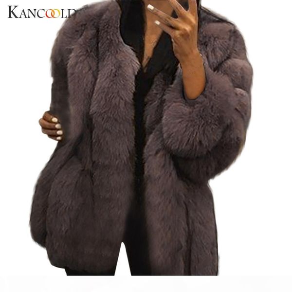 

kancoold s-5xl mink coats women 2019 winter fashion pink fur coat elegant thick warm outerwear fake fur jacket, Tan;black