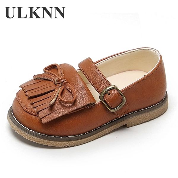 

ulknn girls tassel flat shoes new tiny black casual children soft princess baby bow white buckle comfortable fashion brown 21-30 y201028, Black;red