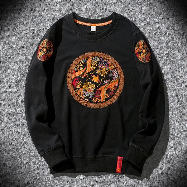 

2021 new casual hoodies of men embrodery dragon pullover fashion loose sweatshirt the retro chinese neck black hipster rxcs b0ss