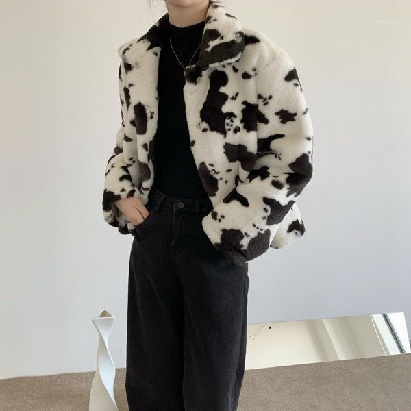 

rayon warm retro cow printing feminine women 2021 new elegant casual street stand collar winter coat jackets 1, Black;brown