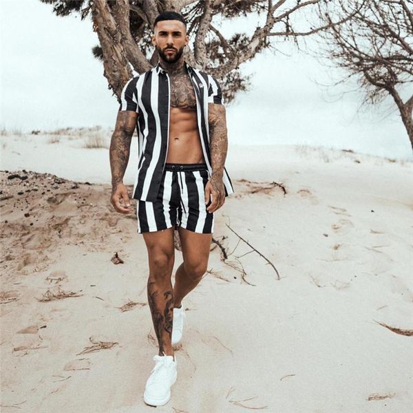 

2020 men summer beach casual striped shorts athletic gym sports training swimwear short pants holiday beach bottom trousers1, White;black