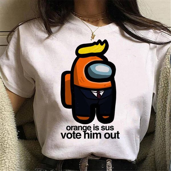 

new game among us t shirt women men kawaii cartoon harajuku t shirt funny impostor graphic tees tshirt male, White