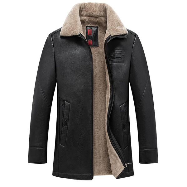 

loldeal men's winter warm sheep faux leather coat jacket lamb wool lined, Black