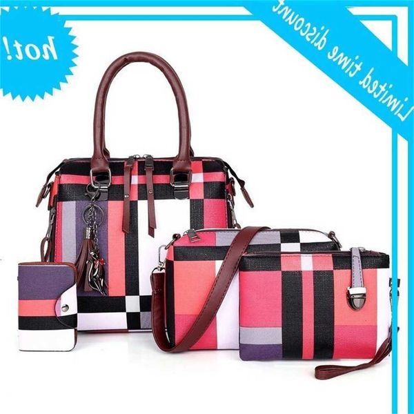 

4 stks/party 2019 plaid mode handbag lady women daily coupling shoulder design messenger bags office girl pink black leather