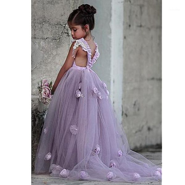 

girl's dresses 2021 beautiful lavendar flower girls 3d flowers pageant gowns for kids wedding party gown1, Red;yellow
