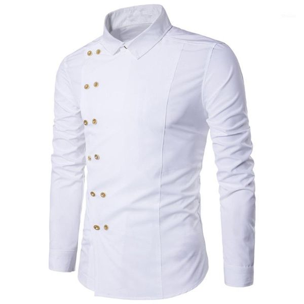 

novelty button male white blouse tide double breasted handsome man shirt men business casual style slim blusa office work wear1, White;black