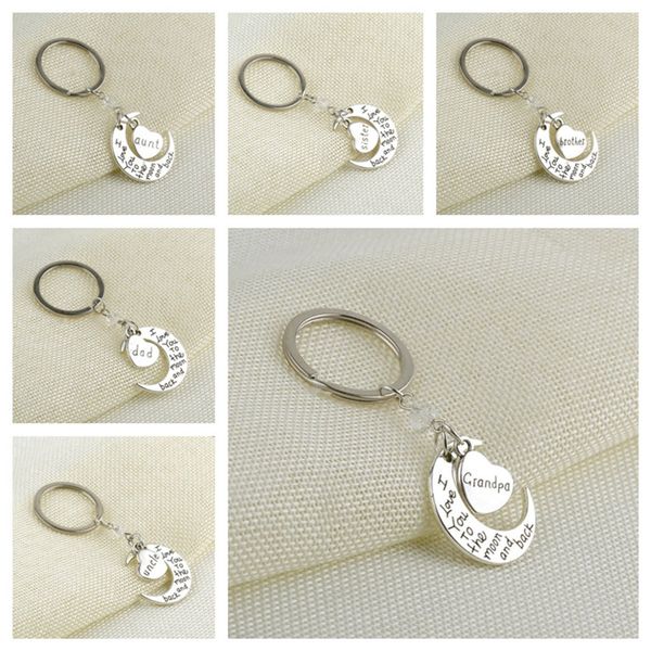 

i love you to the moon and back keychain valentine christmas new year family member gifts metal charms bag key holder pendants e112702, Red;brown