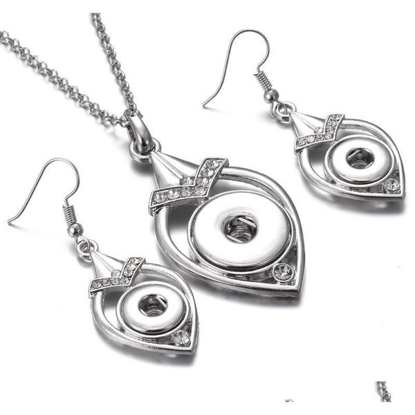 

noosa crystal snap button jewelry set waterdrop 18mm snap button necklace & 12mm snap earrings for women bohemia gift h5weu, Silver