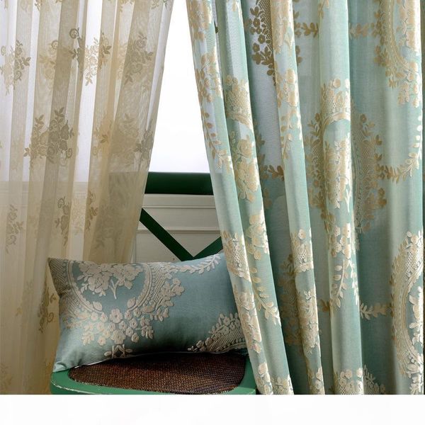 

европейская luxury жаккардовые пряжи шторы для гостиной синий шелковый тюль зеленый коричневый роскошный тюль для спальни hm151b * 15