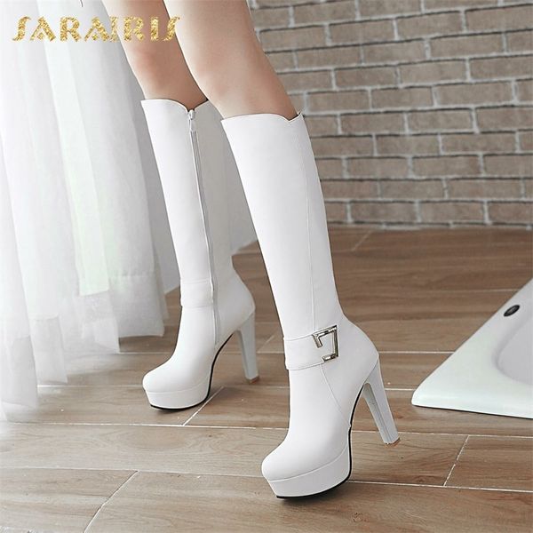 

sarairis 2018 big size 32-43 add fur winter shoes woman fashion high heels knee-high boots platform party women's shoes t200425, Black