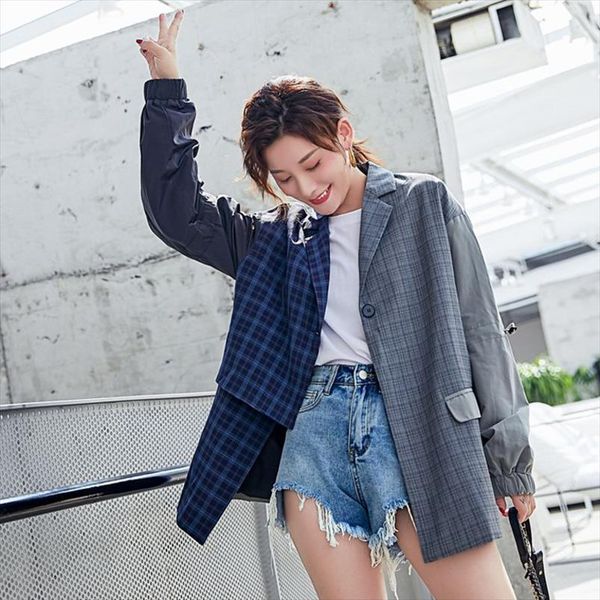 

lanmrem] 2020 autumn and winter new products fashion vintage long sleeve lapel panel irregular sleeve jacket pa518, Black;brown