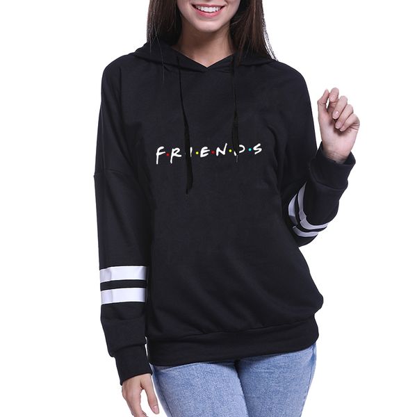 

friends hoodies women casual letter print plus size oversized women sweatshirt female fashion hooded pullovers moletom sudaderas, Black