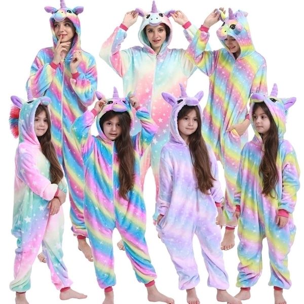 

unicorn boy girl pajamas unicorn winter women pajamas cartoon animal licorne onesie pyjamas kids hooded baby sleepwear jumpsuit y200325, Blue;red