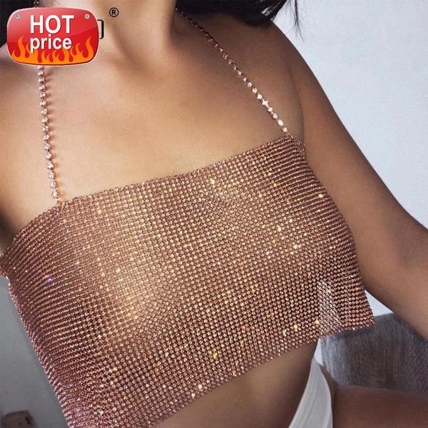 

women glitter metal crystal body chain bikini cami crop rhinestone sequins beach clubwear backless cami vest girls #an8c, White