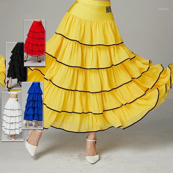 

modern dance skirt long bottom skirt 2020 new waltz foxtrot fast step dance swing chiffon cake1, Black;red