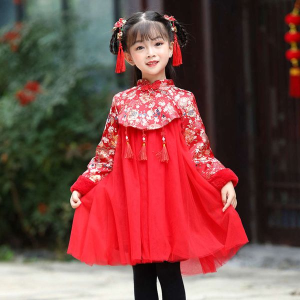 

autumn 2020 children's winter girls' tassel hanfu drs baby new year's wear plush and thickened cheongsam skirt bxkwtnz9, Red;yellow