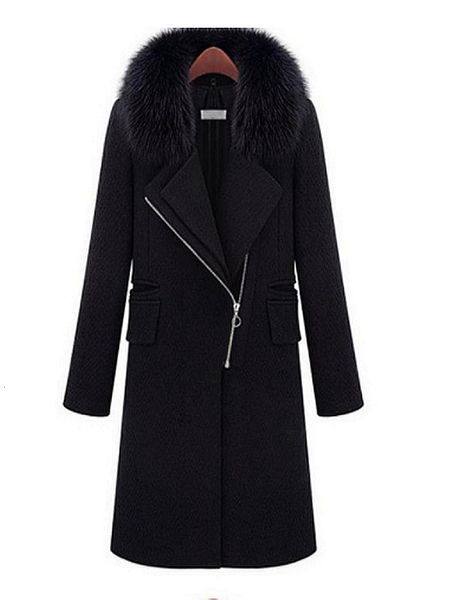 

2021 new ladies cashmere coat fox skin wool collar self-cultivation clothing fall and winter style, e2j0, Black