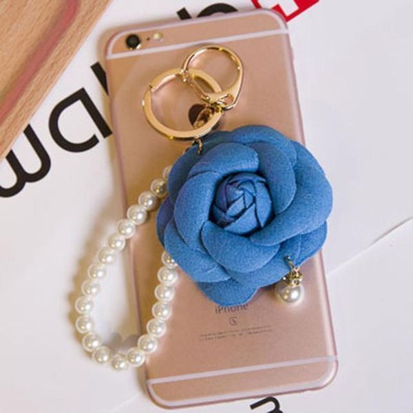 

new arrival camellia flower imitation pearl women key chain golden fashion key ring women bag pendant car key eh593 h wmtlog