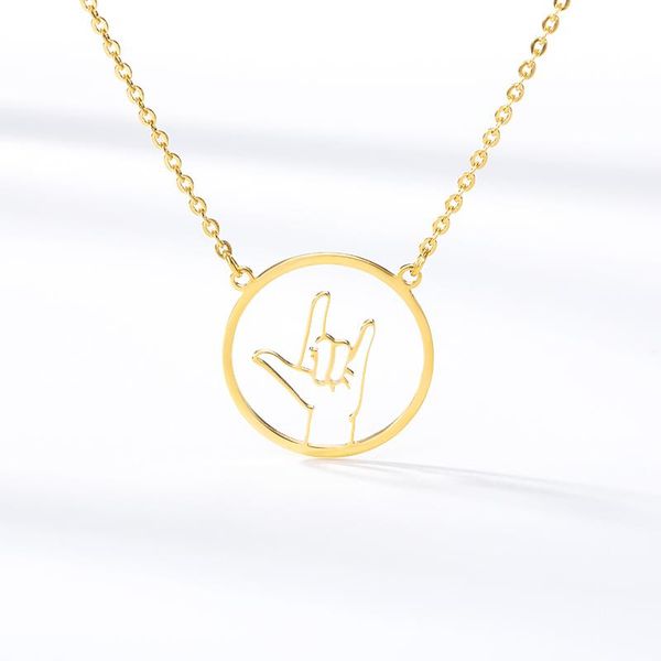 

lovers jewelry i love you statemnet necklace for women stainless steel long necklace unique sign language pendant, Silver