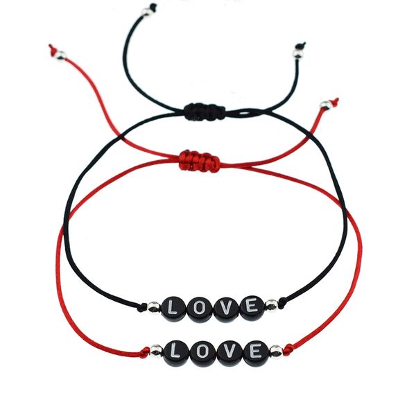 

new lucky handmade women men red black rope adjustable string love letter beads bracelets couples diy custom made jewelry gifts, Golden;silver
