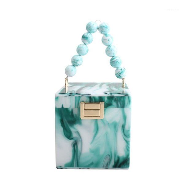 

acrylic box evening clutch bag women luxury stone pattern beaded hard tote handbag ladies green party purse dinner new1