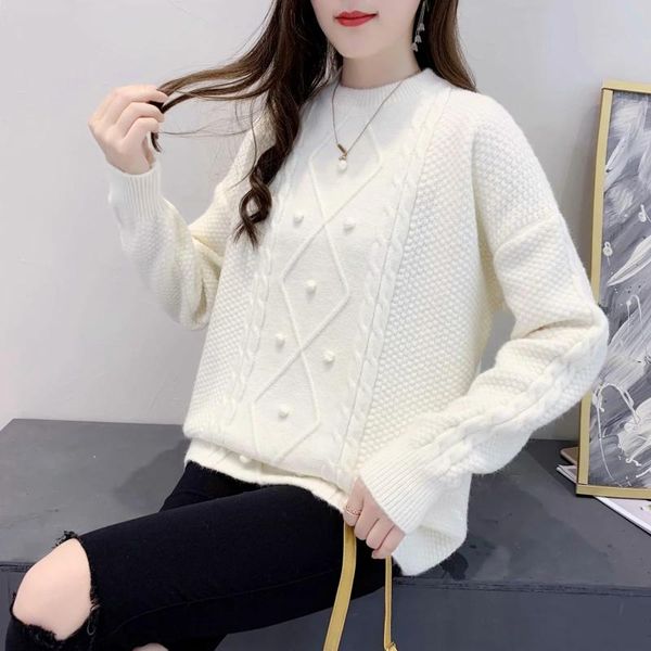 

women's sweaters 2021 autumn winter women sweater o neck fashion long sleeves loose female pullovers kintted casual vintage soild colo, White;black