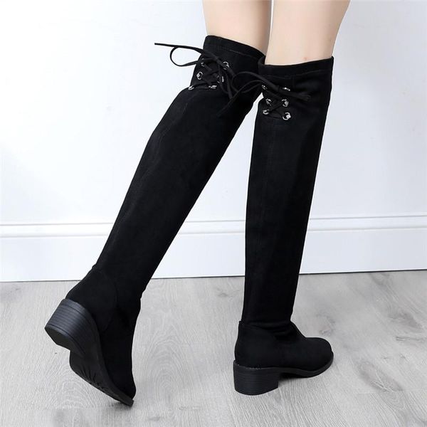 

shoes winter boots lady thigh high heels high boots-women luxury designer round toe 2020 low padded brand, Black