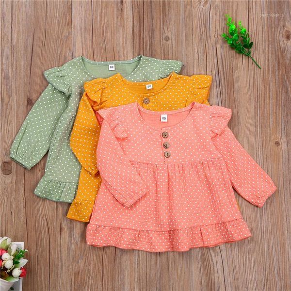 

girl's dresses 0-5 years girls long sleeve dress round collar ruffles polka dots printed kids baby casual autumn summer clothing1, Red;yellow