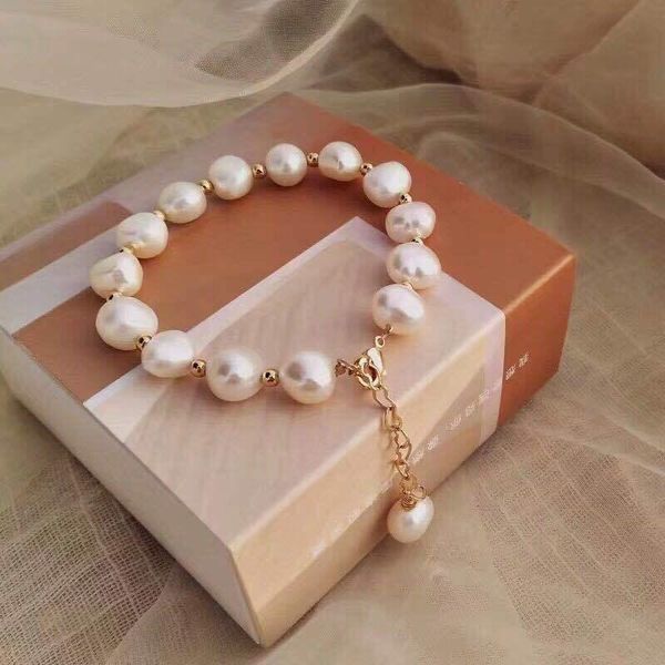 

all-match freshwater pearl bracelet maintains color gold plated bracelet vintage girl's immortal hand jewelry beaded, Black