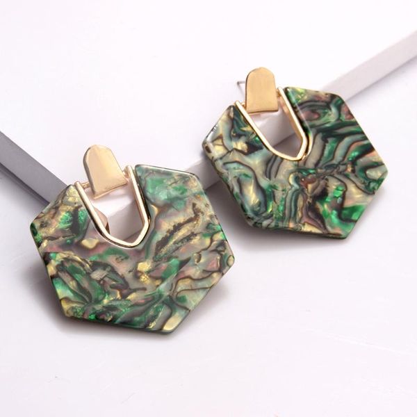 

2020 new arrival hexagon acrylic earrings women vintage geometric acetic acid statement drop earrings jewelry resin accessories, Silver