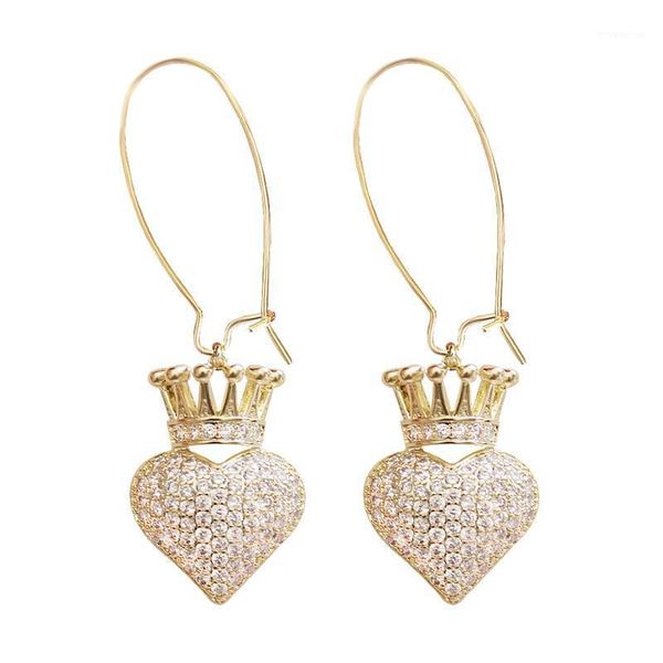 

cute heart shape crown earrings luxury lady`s zirconia paved drop earrings fashion women wedding jewelry xmas gifts xiumeiyizu1, Silver